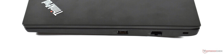 Rechterkant: USB 2.0 Type-A, RJ45-Ethernet, Kensington lock