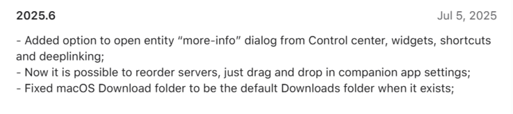 De release notes voor Home Assistant app versie 2025.6. (Afbeeldingsbron: Apple App Store)