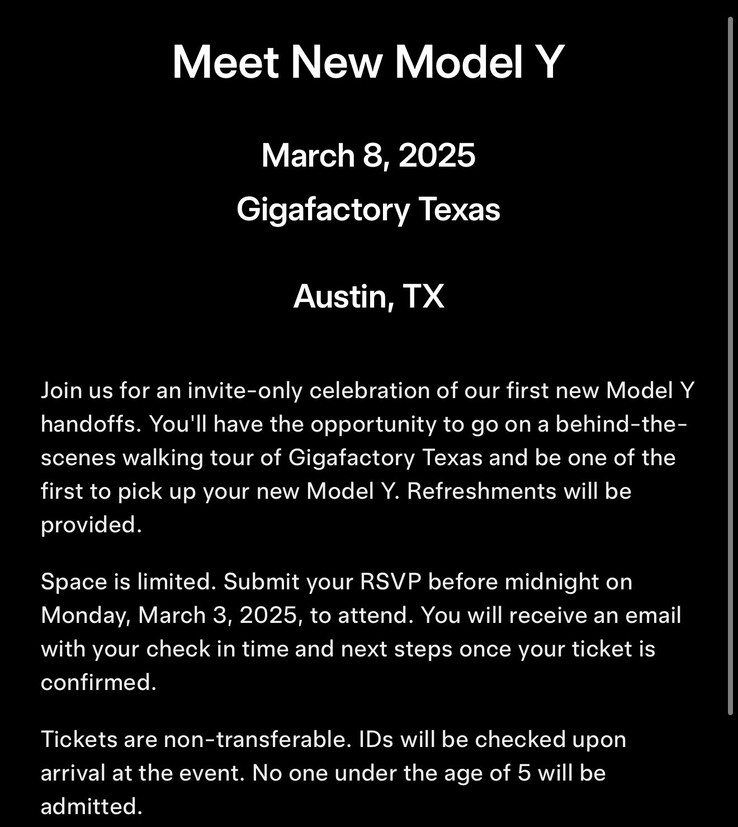 De uitnodiging voor de lanceringsdatum van Model Y Juniper refresh voor Giga Texas