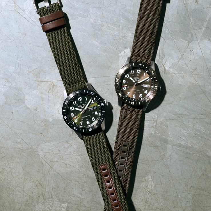 De met nylon band uitgeruste HDB008 en HDB009 van Seiko leunen met aardetinten en kompasringen aan bij de stoere styling voor buiten.