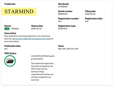 Handelsmerk voor de SpaceX Starmind AI-satellietconstellatie