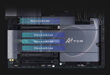 De RTX 5090 gaming-pc is geschikt voor meerdere SSD's (Afbeelding bron: Gigabyte)