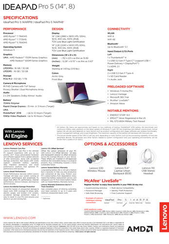 Lenovo IdeaPad Pro 5 14 - Specificaties. (Bron: Lenovo)