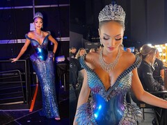 De uitgebreide jurk is gemaakt van 3D-geprinte onderdelen en Swarovski-kristallen (Afbeelding Bron: Gert-Johan Coetzee via Facebook )