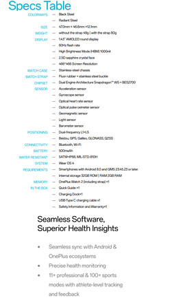 Volledig specificatieblad (Afbeelding bron: OnePlus)