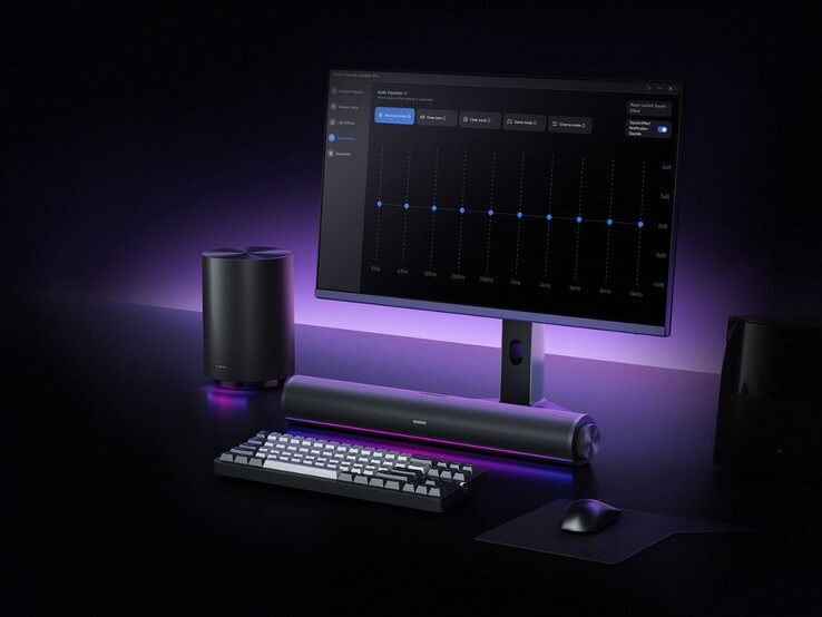 Een afbeelding van de Xiaomi Desktop Speaker Pro Set met RGB-verlichting.