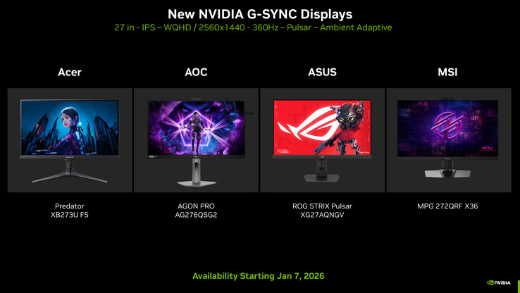 Nvidia's G-Sync Pulsar-technologie is ingebed in 4 verschillende gaming-monitoren die vanaf 7 januari 2026 verkrijgbaar zijn (bron: Nvidia)