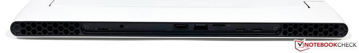 Achterkant: USB-C 3.2 Gen.2 (15W Power Delivery, DisplayPort 1.4), 3,5 mm stereo jack, HDMI 2.1 (HDCP 2.3), USB-A 3.2 Gen.1, microSD (5.2 UHS-II), 2x USB-C w / Thunderbolt 4 (15W Power Delivery, DisplayPort 1.4)