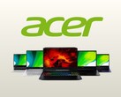 Het logo van Acer met een reeks laptops. 