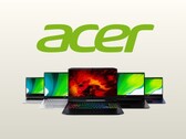 Het logo van Acer met een reeks laptops. 