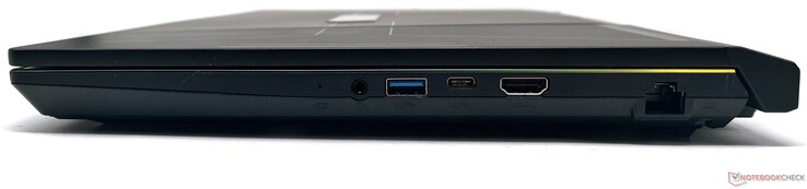 Rechts: 3,5 mm combo audio-aansluiting, USB 3.2 Gen1 Type-A, USB 3.2 Gen1 Type-C, HDMI-out, Gigabit Ethernet