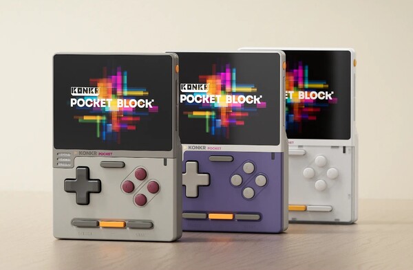 De Ayaneo Konkr Pocket Block in Original Grey, Cube Purple en Atoms White.