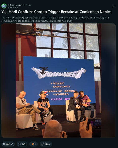Chrono Trigger remake lek Reddit post (Afbeelding bron: screenshot, Chrono Trigger Fanclub subreddit)