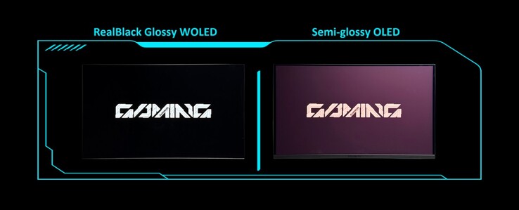 De RealBlack Glossy schermcoating zorgt voor diepere zwarttinten dan matte OLED's. (Afbeeldingsbron: Gigabyte)