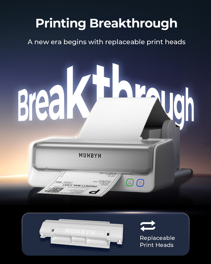 De Munbyn RW405B thermische labelprinter heeft een vervangbare printkop (Afbeelding bron: Munbyn)