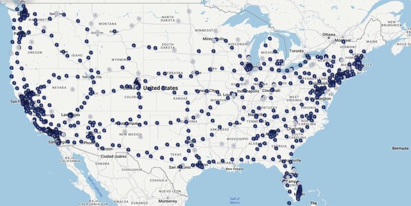 Snelle elektrische laders verspreid over het Amerikaanse landschap in 2023 - en dit is slechts één aanbieder. (Beeldbron: Electrify America)