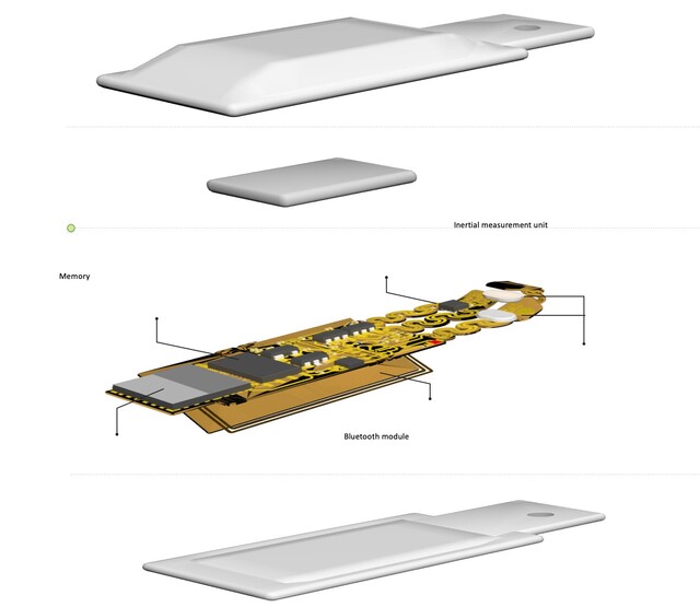 NWU draadloze sensor bevat batterij, flashgeheugen, Bluetooth en microfoons.  (Bron: Northwestern University)