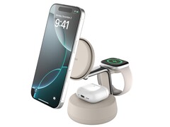 Het nieuwe Belkin Qi2 25W 3-in-1 dock zou de iPhone 16 van 0 tot 50% moeten opladen in 25 minuten bij gebruik van iOS 26 of nieuwer. (Afbeeldingsbron: Belkin)