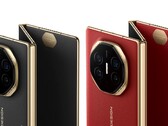 Huawei's Mate XT, gedetailleerd in donker zwart en 'Ruihong' kleuren, zoals getoond op de VMall pagina van het bedrijf. (Afbeeldingsbron: Huawei)