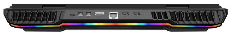 Achteraan: USB 3.2 Gen 2 (Type C), 2x Mini Displayport (versie 1.4, G-Sync), HDMI (versie 2.1, HDCP 2.3), 2,5 Gigabit Ethernet, 2x voedingsaansluiting