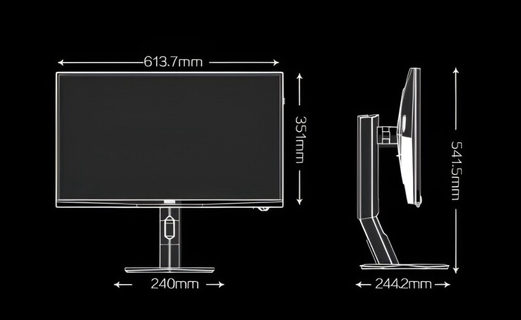 De afbeelding toont de afmetingen van de onlangs gelanceerde AOC Agon AG277UX gaming monitor. 