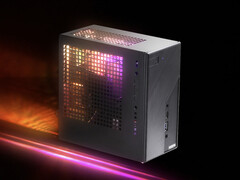De DeskMini X600 maakt gebruik van een B860 moederbord en kan worden uitgerust met een interne RGB lichtstrip, zoals hier getoond. (Afbeeldingsbron: ASRock)