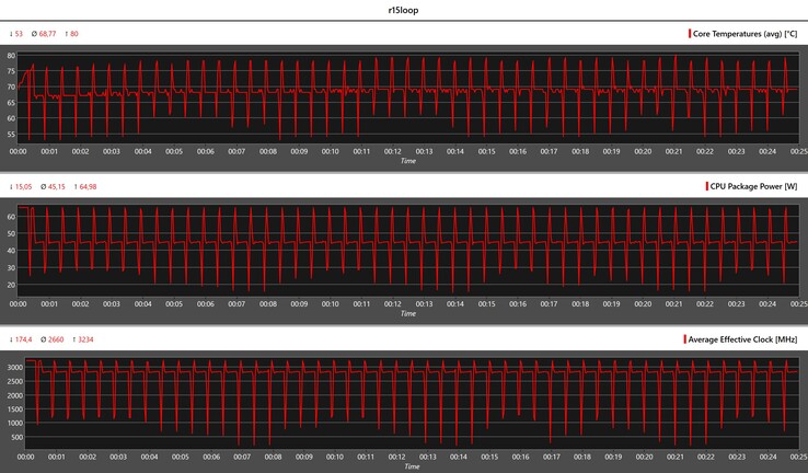 CPU-gegevens tijdens de Cinebench R15-lus