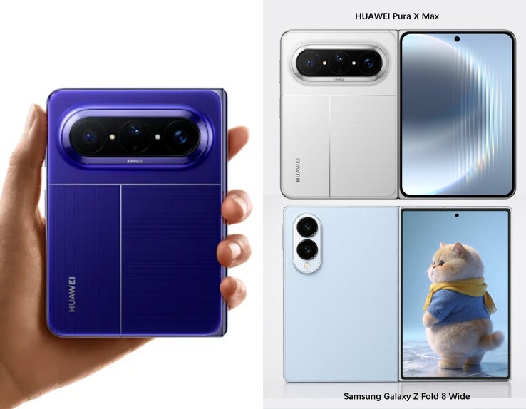 Galaxy Z Fold8 Wide renders naast de Huawei Pura X Max.