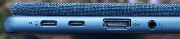 Poorten links: 2x USB-C (5 Gbit/s, DP, stroomaansluiting), HDMI 2.0, headset