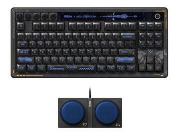 Het 8BitDo Retro 87 Mechanisch Toetsenbord Mecha Break: Panther Edition wordt geleverd met twee Super Buttons en 21 extra keycaps. (Afbeeldingsbron: 8BitDo)