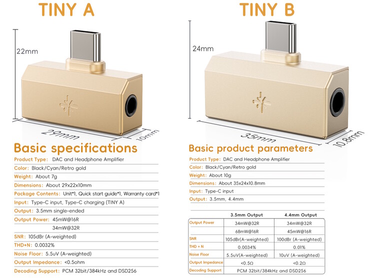 De FiiO Snowsky Tiny wordt geleverd in twee modellen - één met een USB-C oplaadpoort en 3,5 mm aansluiting, en een andere met een 3,5 mm en 4,4 mm aansluiting. (Afbeeldingsbron: FiiO)