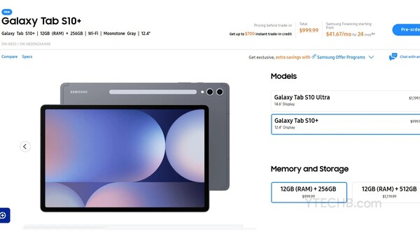 De Galaxy Tab S10+ zal een 12,4-inch scherm hebben. (Afbeeldingsbron: Samsung via Ytechb)