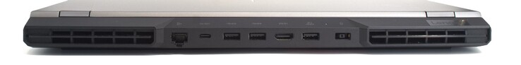 Rj45 LAN-poort; USB-C 3.1 met DisplayPort 1.4 en PD; 2x USB Type-A-poort (3.2 Gen 1); HDMI; USB Type-A-poort (3.2 Gen 1/altijd aan); eigen voedingspoort