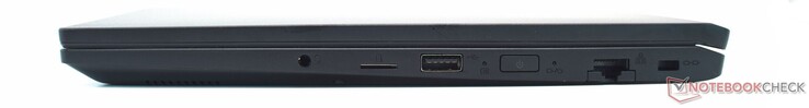 3.5 mm headset-aansluiting, microSD-kaartlezer, USB Type-A, Gigabit LAN, Kensington-sleuf