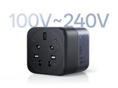 De Ugreen X575-oplader is compatibel met een breed spanningsbereik. Afgebeeld: een promotiefoto waarop de onderkant van de adapter te zien is.