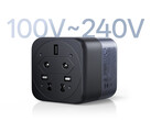 De Ugreen X575-oplader is compatibel met een breed spanningsbereik. Afgebeeld: een promotiefoto waarop de onderkant van de adapter te zien is.