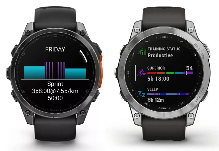 De Fenix 8 naast de Fenix 7 Pro. (Afbeelding bron: Garmin &amp; WinFuture - bewerkt)