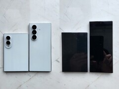 Vermeende gelekte ontwerpmodellen van de Galaxy, de Z Fold 8 (het bredere model) en de Fold 8 Ultra.