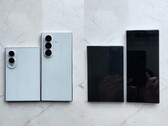 Vermeende gelekte ontwerpmodellen van de Galaxy, de Z Fold 8 (het bredere model) en de Fold 8 Ultra.