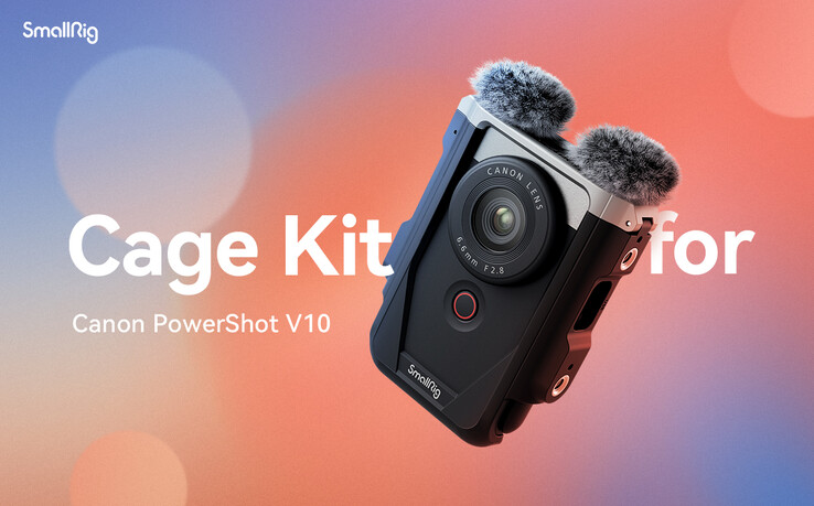 De SmallRig Canon PowerShot V10 Cage Kit ziet er thuis uit op de zakformaat camera. (Beeldbron: SmallRig)