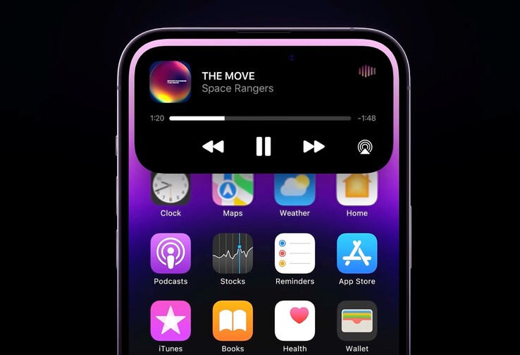 Die Dynamic Island kan op de iPhone onder andere die Musikwiedergabe steuern of laufende Hintergrundaktivitäten wie Timer darstellen.
