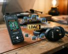 De smartphone streamt muziek in hoge resolutie naar de hoofdtelefoon
