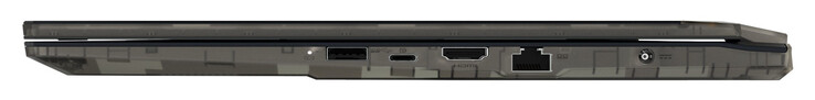 Rechterkant: USB 3.2 Gen 1 (USB-A), USB 3.2 Gen 1 (USB-C; DisplayPort), HDMI 2.1, Gigabit Ethernet, voedingspoort