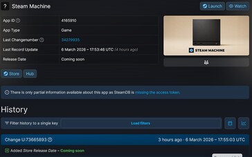 Steam Machine releasedatum update op SteamDB