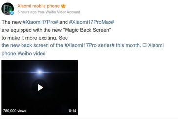 Xiaomi maakt het 17 Pro ontwerp officieel bekend op Weibo. (Afbeeldingsbron: Xiaomi op Weibo)