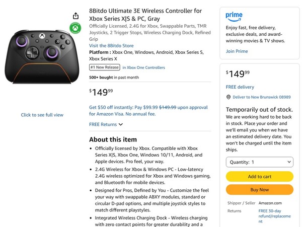 De controller is tijdelijk niet op voorraad bij Amazon.
