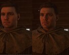 Een afbeelding rechts waarop een personagemodel van Henry in Kingdom Come: Deliverance 2 te zien is, nadat DLSS 5 is geïmplementeerd