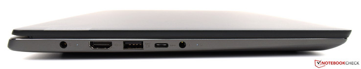Links: stroom, HDMI, USB Type-A 3.0, USB Type-C 3.1 Gen1, audio-combo-aansluiting