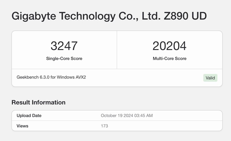 De Core Ultra 285 CPU lijkt behoorlijk wat kracht te hebben, ondanks het ontbreken van ondersteuning voor hyper-threading. (Afbeeldingsbron: Geekbench)