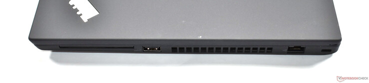 rechts: smartcardlezer, USB A 3.2 Gen 1, RJ45 Ethernet, Kensington-slot